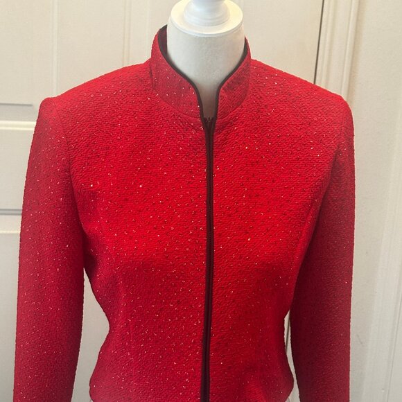 Vintage Jessica Howard Red Glitter Zip Jacket, Stand Collar, Sz 10 - Picture 15 of 15